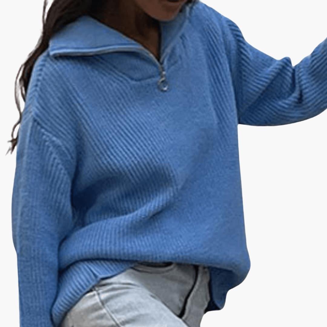 Odette | Women's Chunky Knit Cropped Sweater with Half Zip Collar
