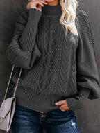 Henriette | Women's Puff Sleeve Cable Knit Mock Neck Sweater