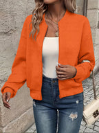 Seraphina | Women's Textured Zip-Up Cropped Bomber Jacket