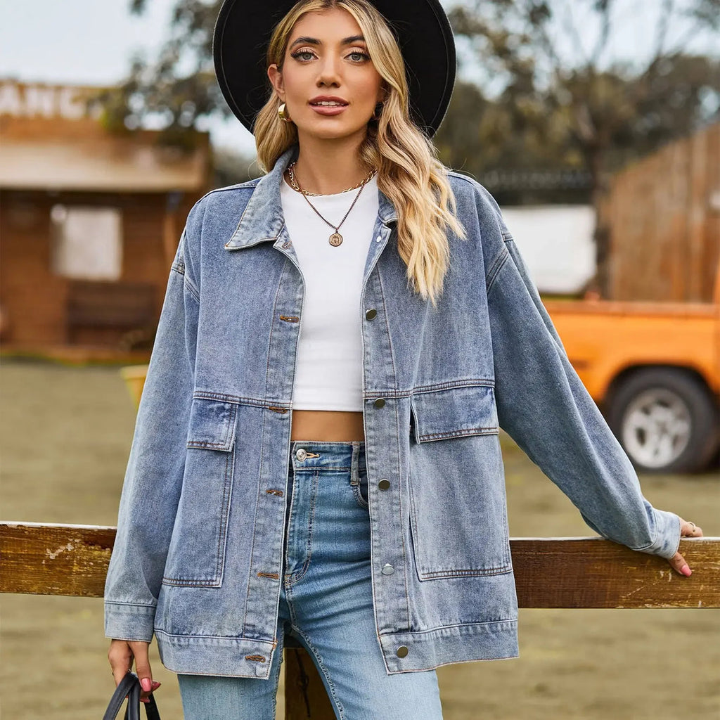 Isobel | Women's Oversized Denim Shirt Jacket with Patch Pockets