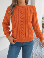 Elspeth | Women's Pointelle Cable Knit Crew Neck Sweater