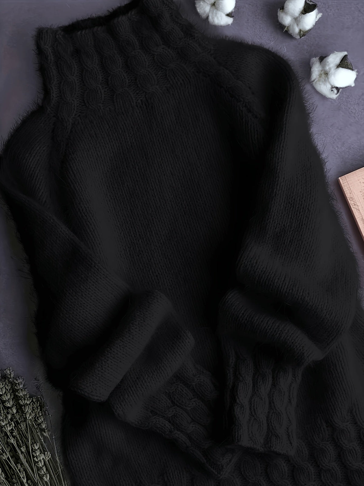 Rosalind | Women's Fuzzy Alpaca Cable Knit Mock Neck Sweater
