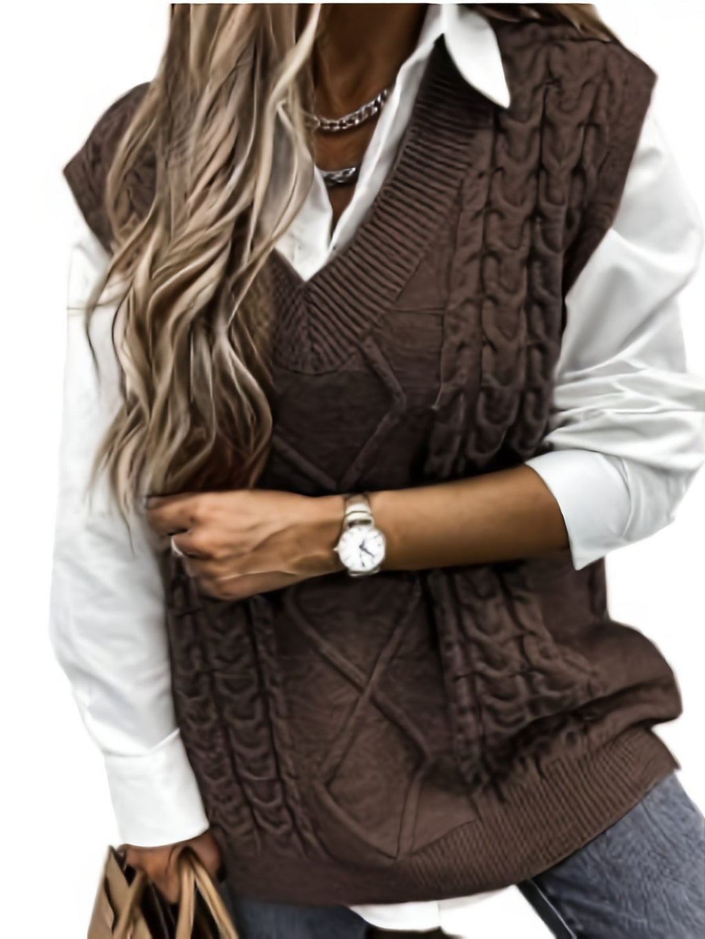 Delaney | Women's Cable Knit V-Neck Sweater Vest