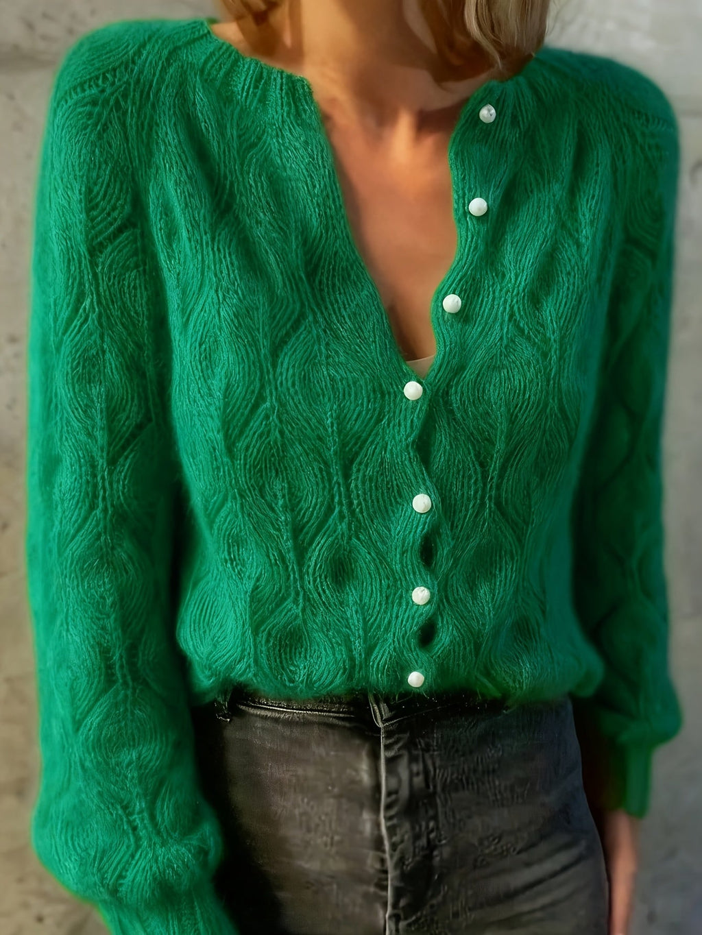 Jolene | Women's Pearl Button Cardigan in Faux Mink Textured Knit