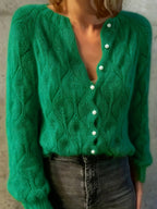 Jolene | Women's Pearl Button Cardigan in Faux Mink Textured Knit