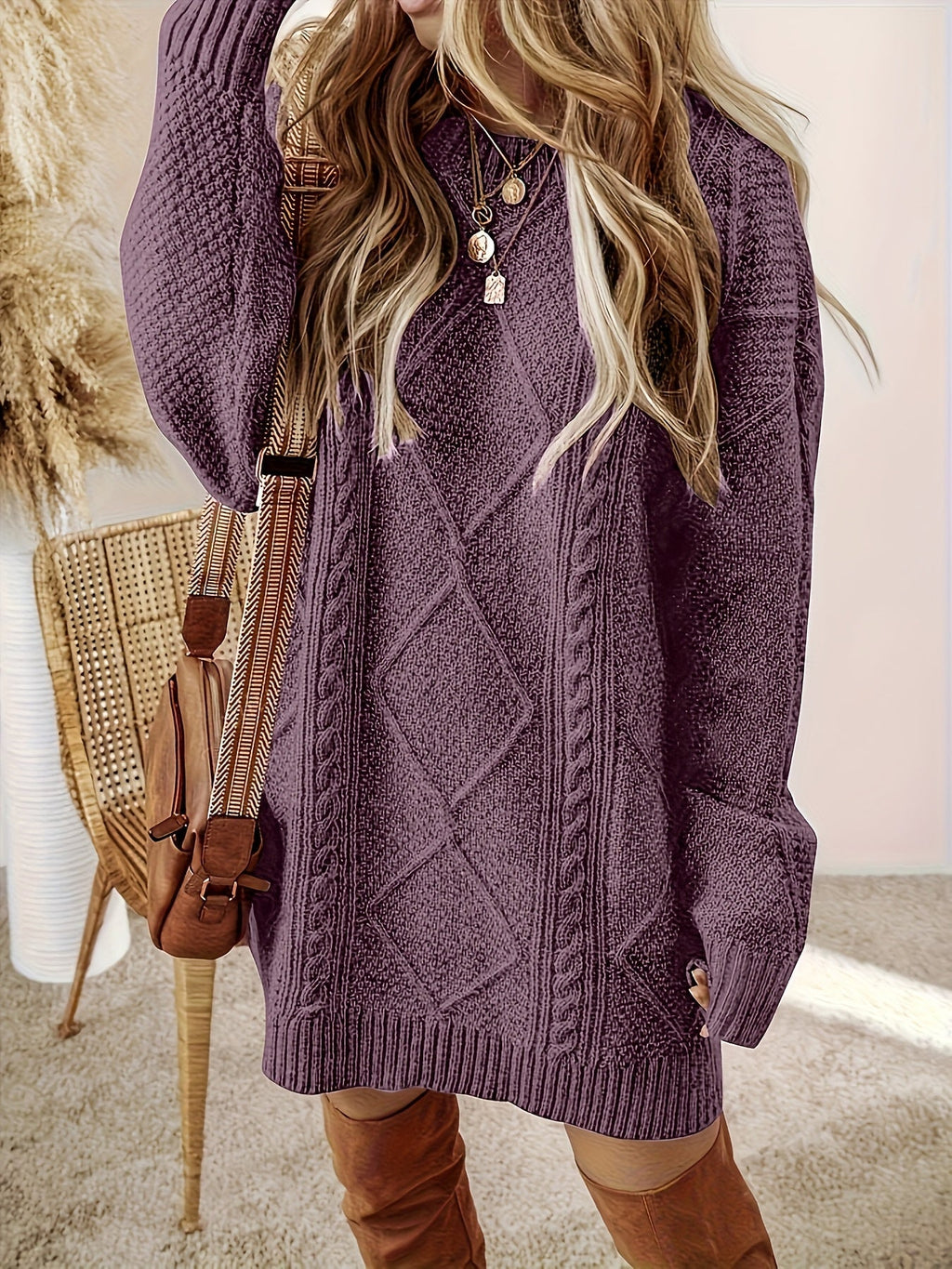 Marchetta | Women's Diamond Cable Knit Oversized Sweater Dress
