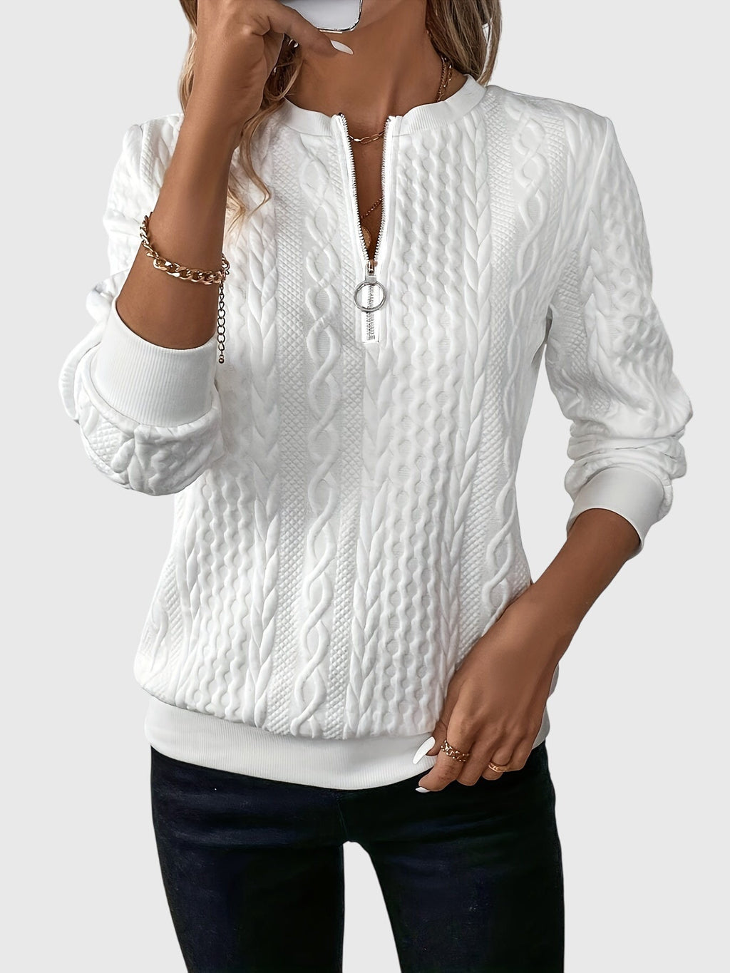 Harlow | Women's Cable Knit Quarter-Zip Sweater