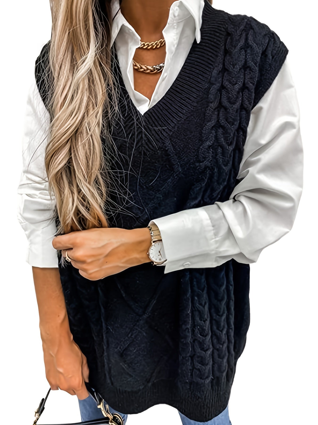 Delaney | Women's Cable Knit V-Neck Sweater Vest