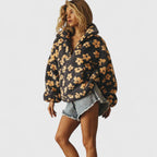 Junie | Women's Sherpa Fleece Floral Sweater with Quarter-Zip