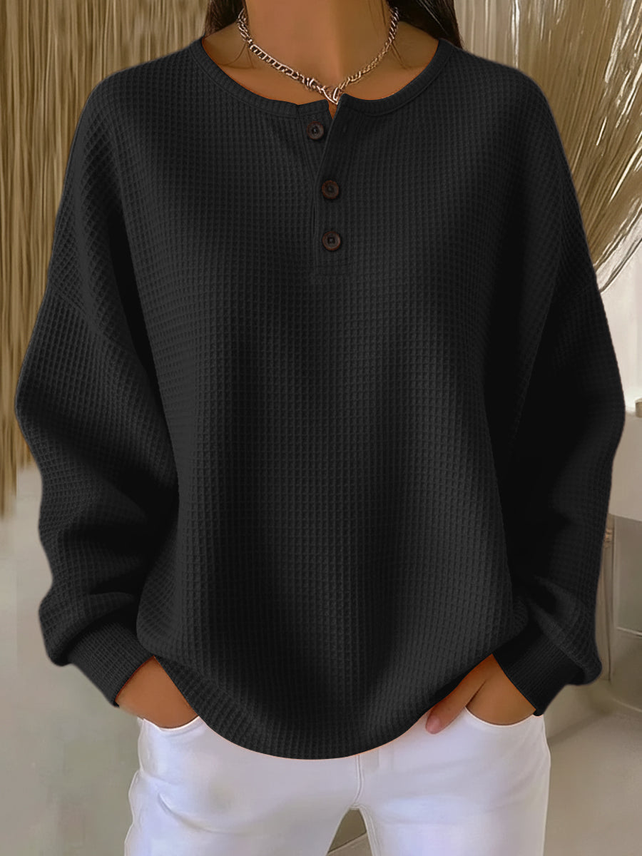 Zara | Women's Oversized Waffle Knit Button Placket Sweater