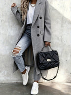 Genevieve | Women's Longline Double Breasted Coat with Notch Lapel
