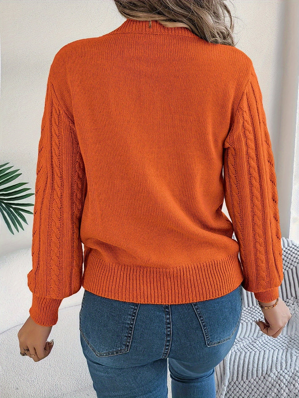 Elspeth | Women's Pointelle Cable Knit Crew Neck Sweater