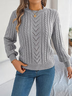 Elspeth | Women's Pointelle Cable Knit Crew Neck Sweater
