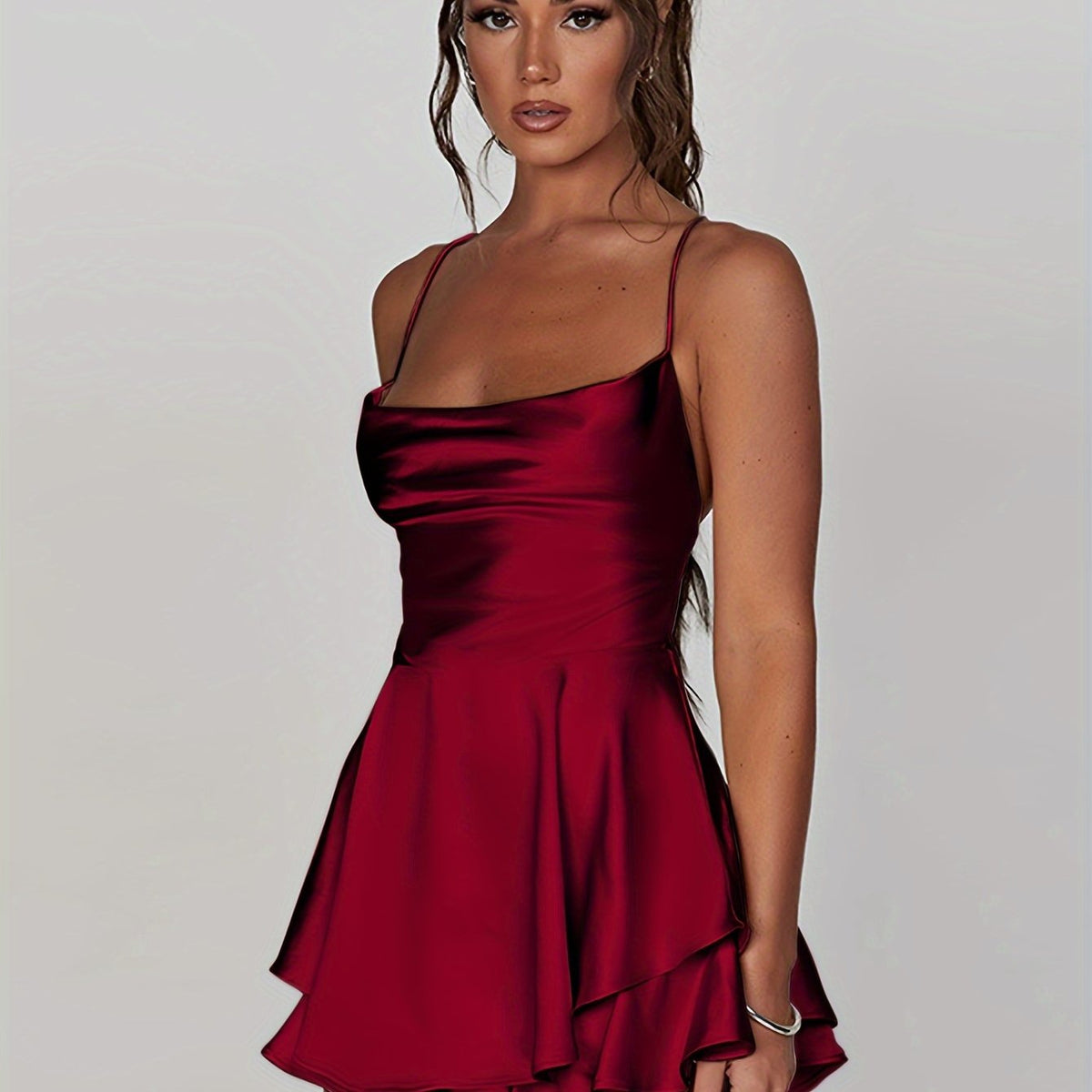 Fitted Ruched Tiered Mini Homecoming Dress