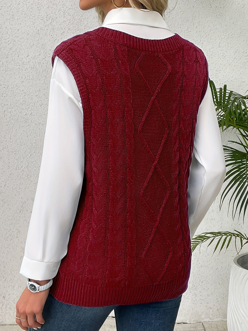Delaney | Women's Cable Knit V-Neck Sweater Vest