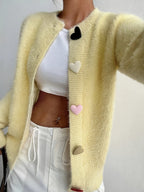 Rosalie | Women's Fluffy Cropped Cardigan with Heart Buttons