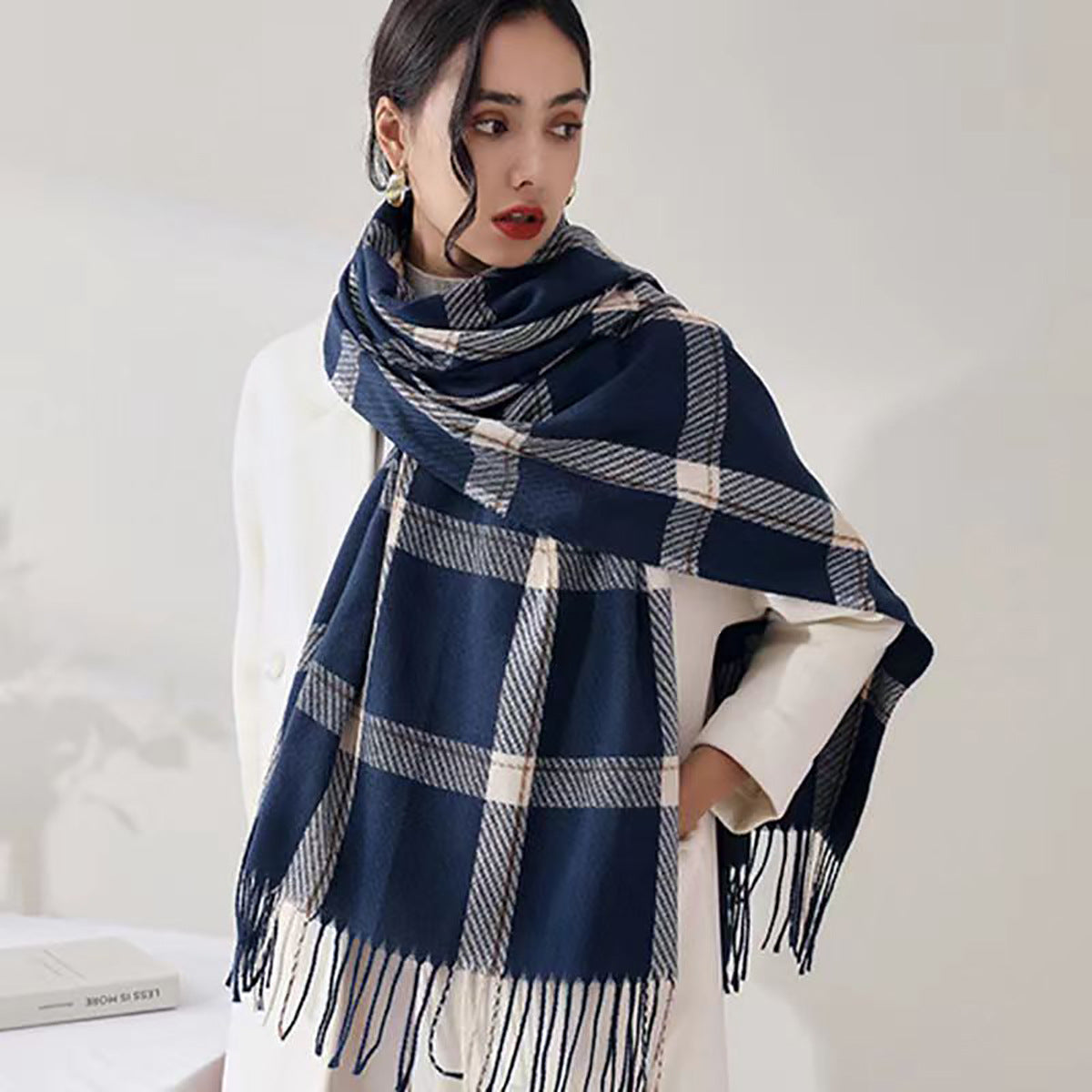 Bianca | Women’s Checked Scarf with Fringe Ends