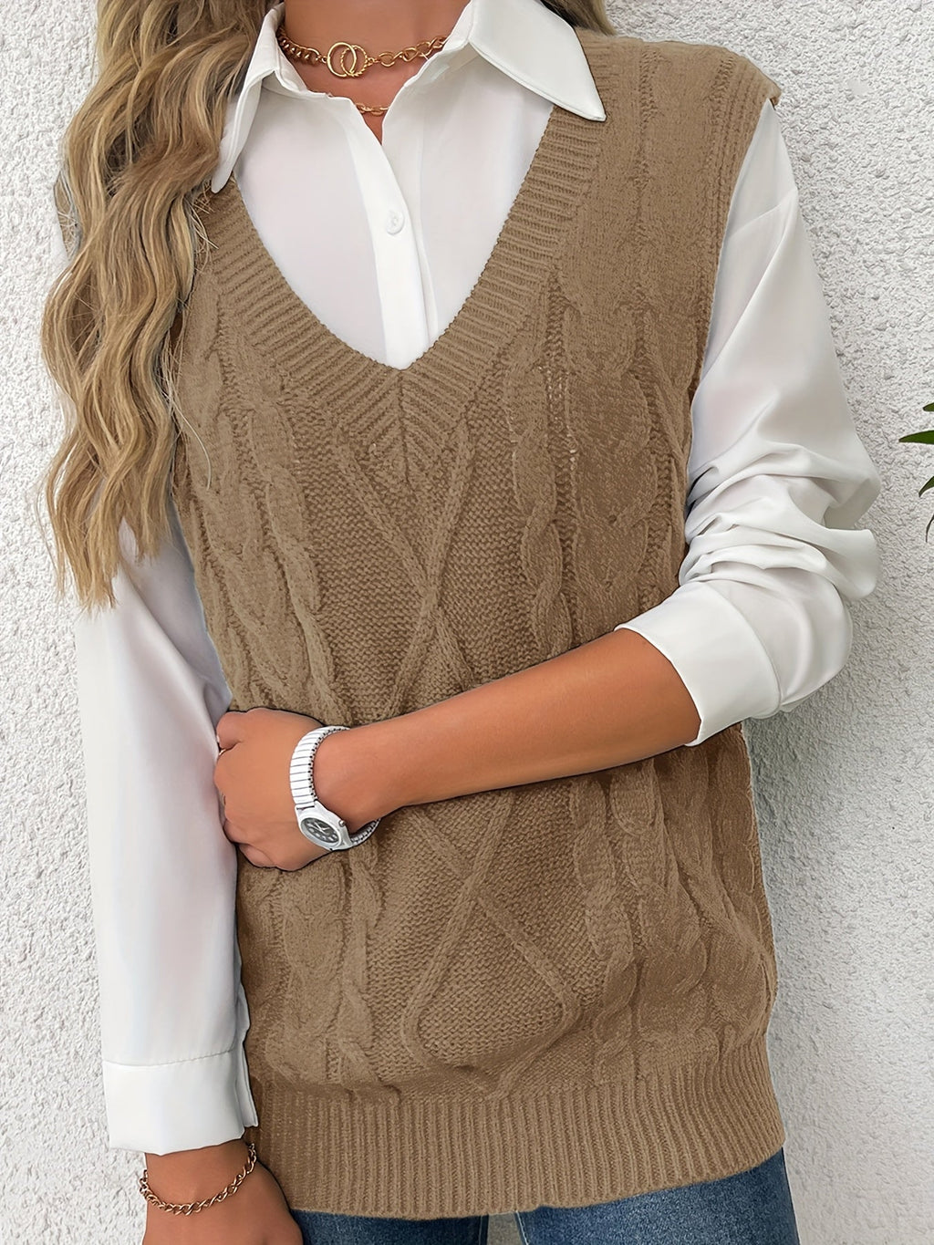 Delaney | Women's Cable Knit V-Neck Sweater Vest