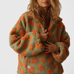 Junie | Women's Sherpa Fleece Floral Sweater with Quarter-Zip