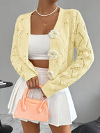 Marigold | Women's Crochet Knit Cardigan with Floral Buttons