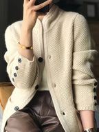 Vienna | Women's Textured Knit Button Cardigan with Stand Collar