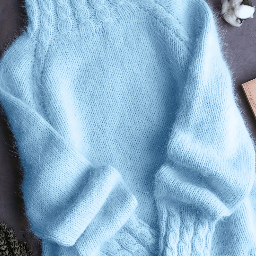 Rosalind | Women's Fuzzy Alpaca Cable Knit Mock Neck Sweater