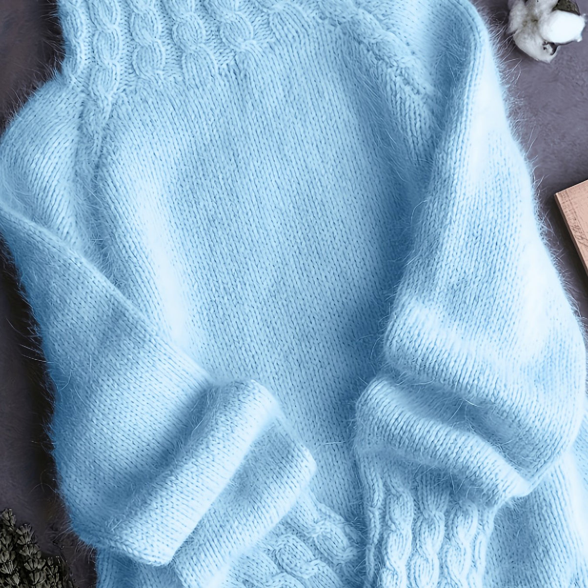 Rosalind | Women's Fuzzy Alpaca Cable Knit Mock Neck Sweater