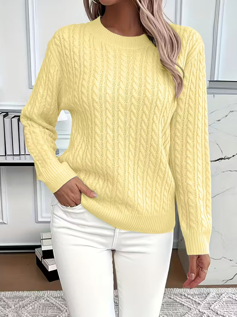 Ravae | Women's Cable Knit Crew Neck Sweater for Casual Autumn Layering
