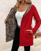 Genevieve | Women's Long Hooded Rain Jacket with Leopard Print Lining