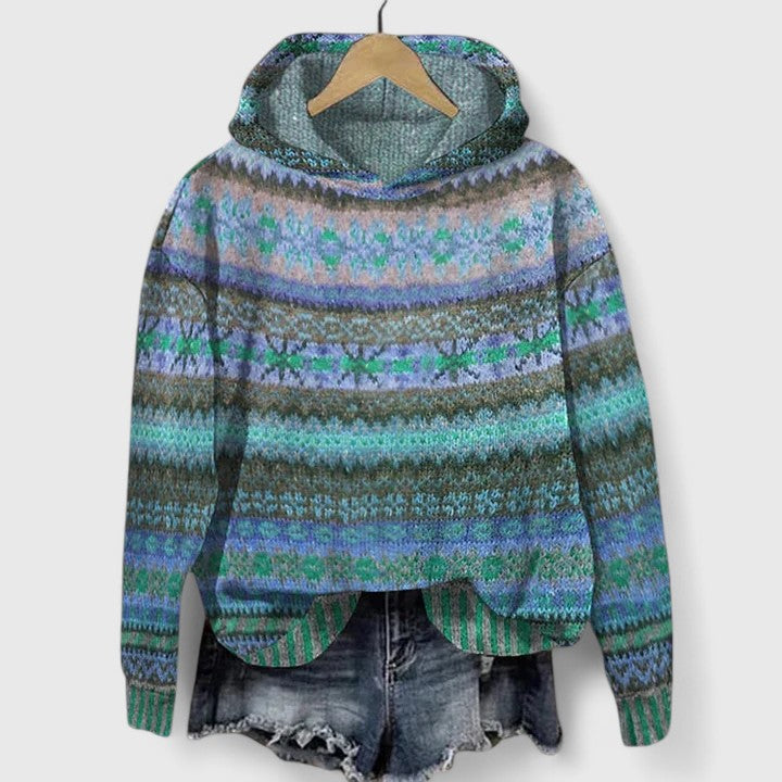 Bellamy | A Hooded Knit Sweater for Women, Patterned in Fair Isle Print