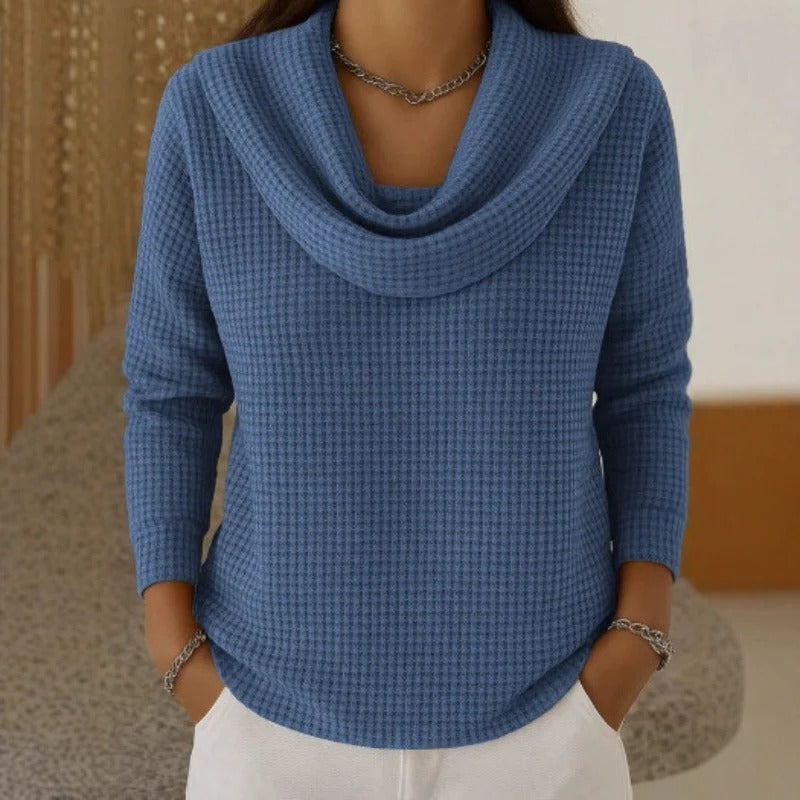 Marisela | Women's Waffle Knit Cowl Neck Sweater