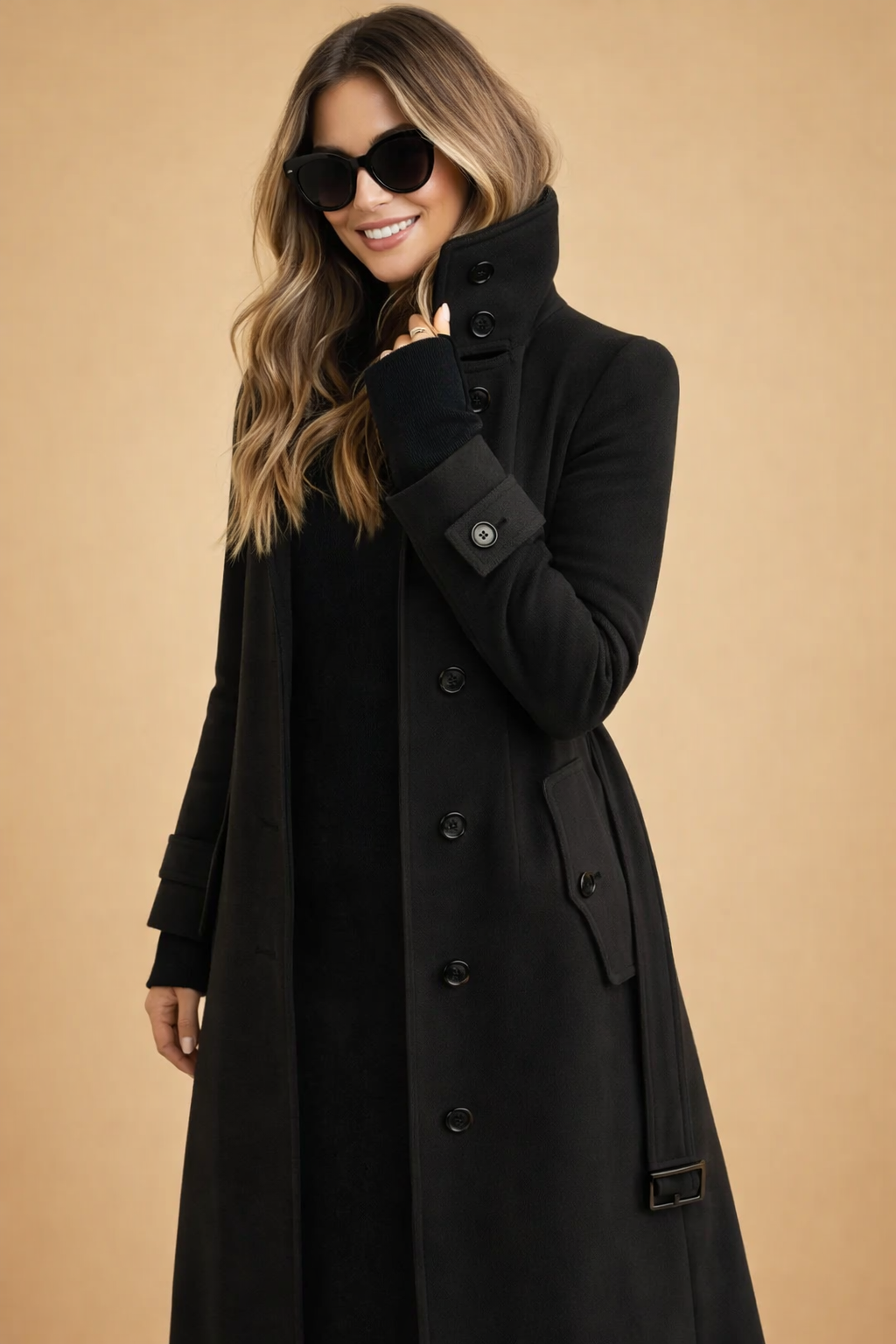 Theodora | Women's Long Stand Collar Double Breasted Coat