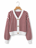 Pippa | Women's Cropped Striped Patchwork V Neck Knit Cardigan