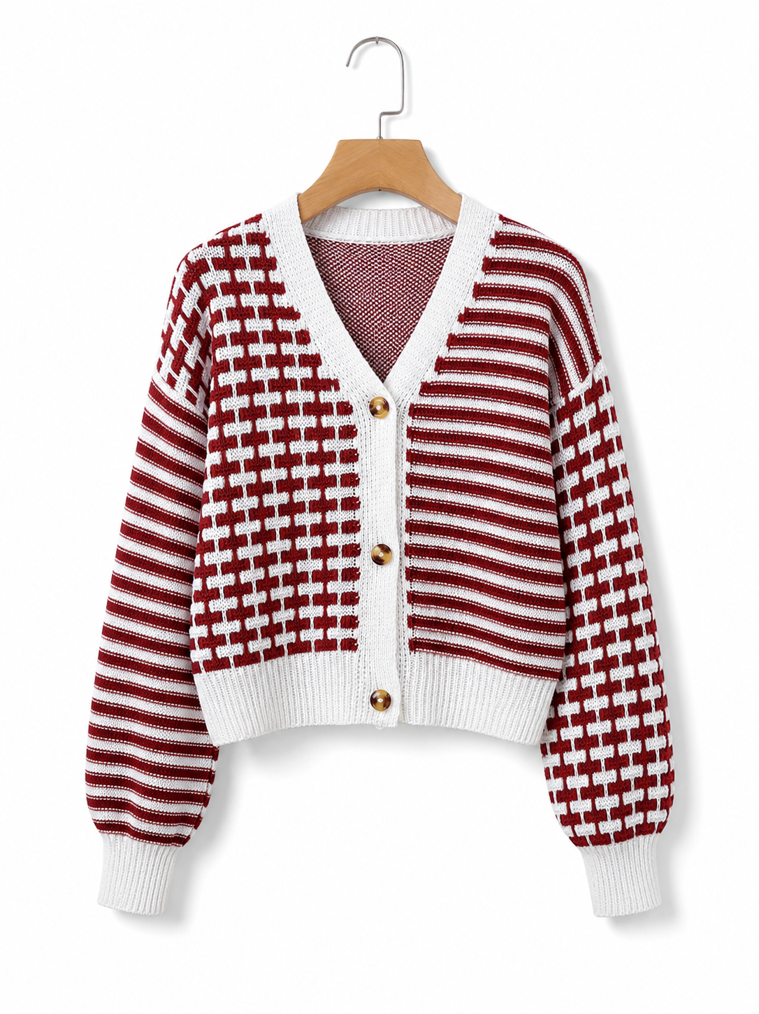 Pippa | Women's Cropped Striped Patchwork V Neck Knit Cardigan