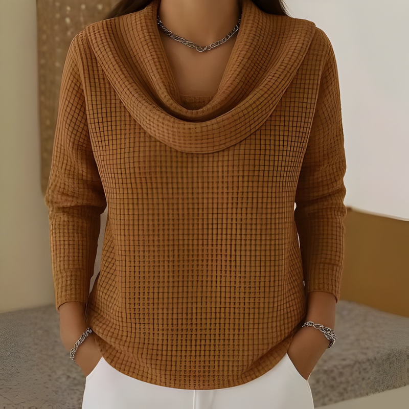 Marisela | Women's Waffle Knit Cowl Neck Sweater