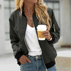 Juliette | Women's Casual Zip Bomber Jacket with Contrast Rib Trim