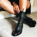 Rowena | Women's Mid Calf Lace Up Leather Combat Boots