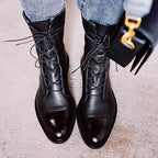Rowena | Women's Mid Calf Lace Up Leather Combat Boots