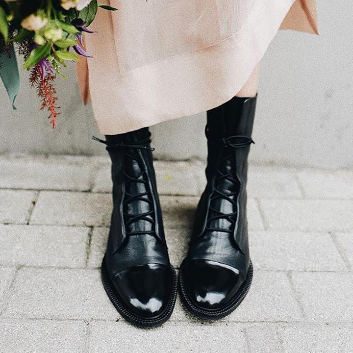 Rowena | Women's Mid Calf Lace Up Leather Combat Boots
