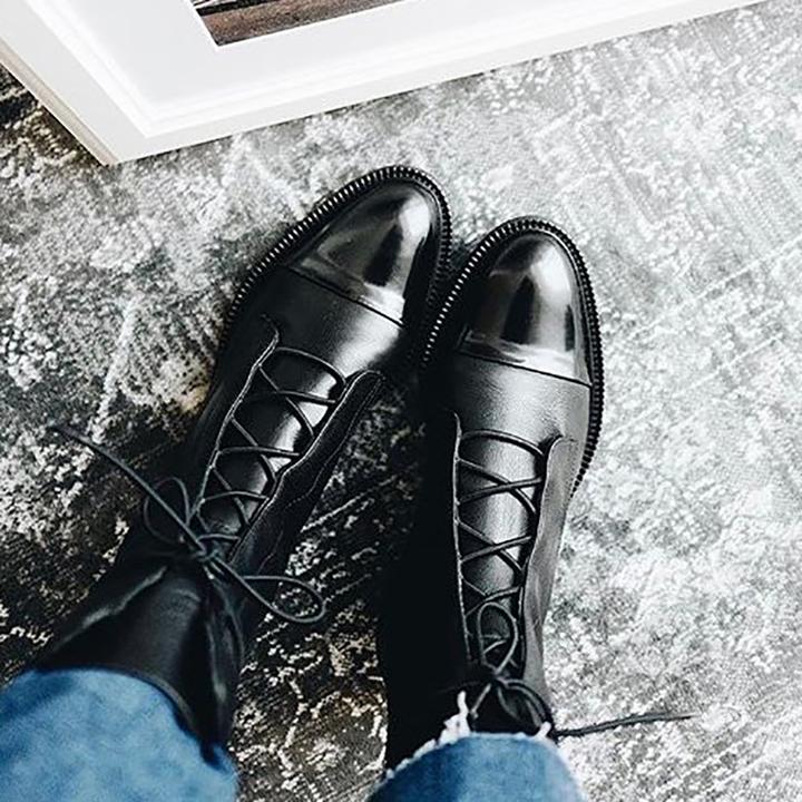 Rowena | Women's Mid Calf Lace Up Leather Combat Boots