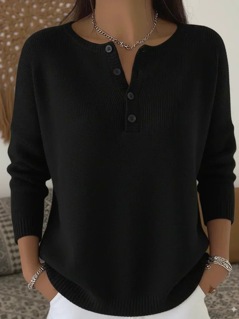 Tamsin | Women's Ribbed Henley Sweater with Button Placket