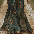 Floral Embroidered Boho Maxi Dress - Casual Summer