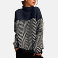 Isadora | Women's Herringbone Color Block Mock Neck Knit Sweater