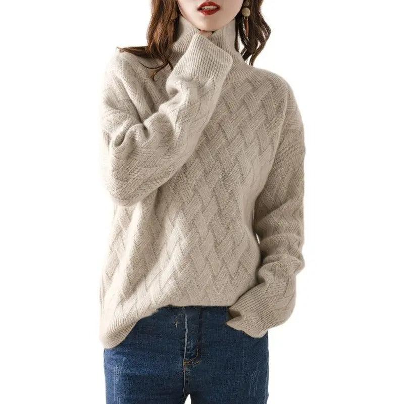 Marigold | Women's Basket Weave Chunky Turtleneck Sweater
