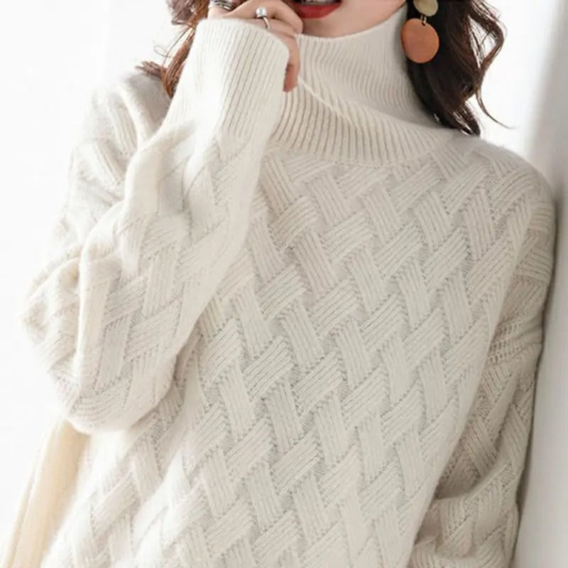 Marigold | Women's Basket Weave Chunky Turtleneck Sweater