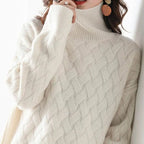 Marigold | Women's Basket Weave Chunky Turtleneck Sweater