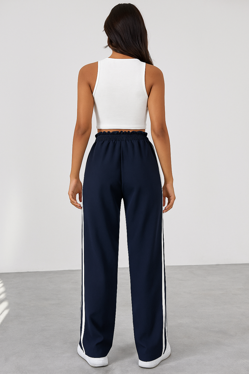 Madison | Women's Wide Leg Jogger Pants in Navy with White Stripes