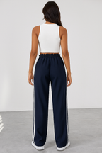 Madison | Women's Wide Leg Jogger Pants in Navy with White Stripes