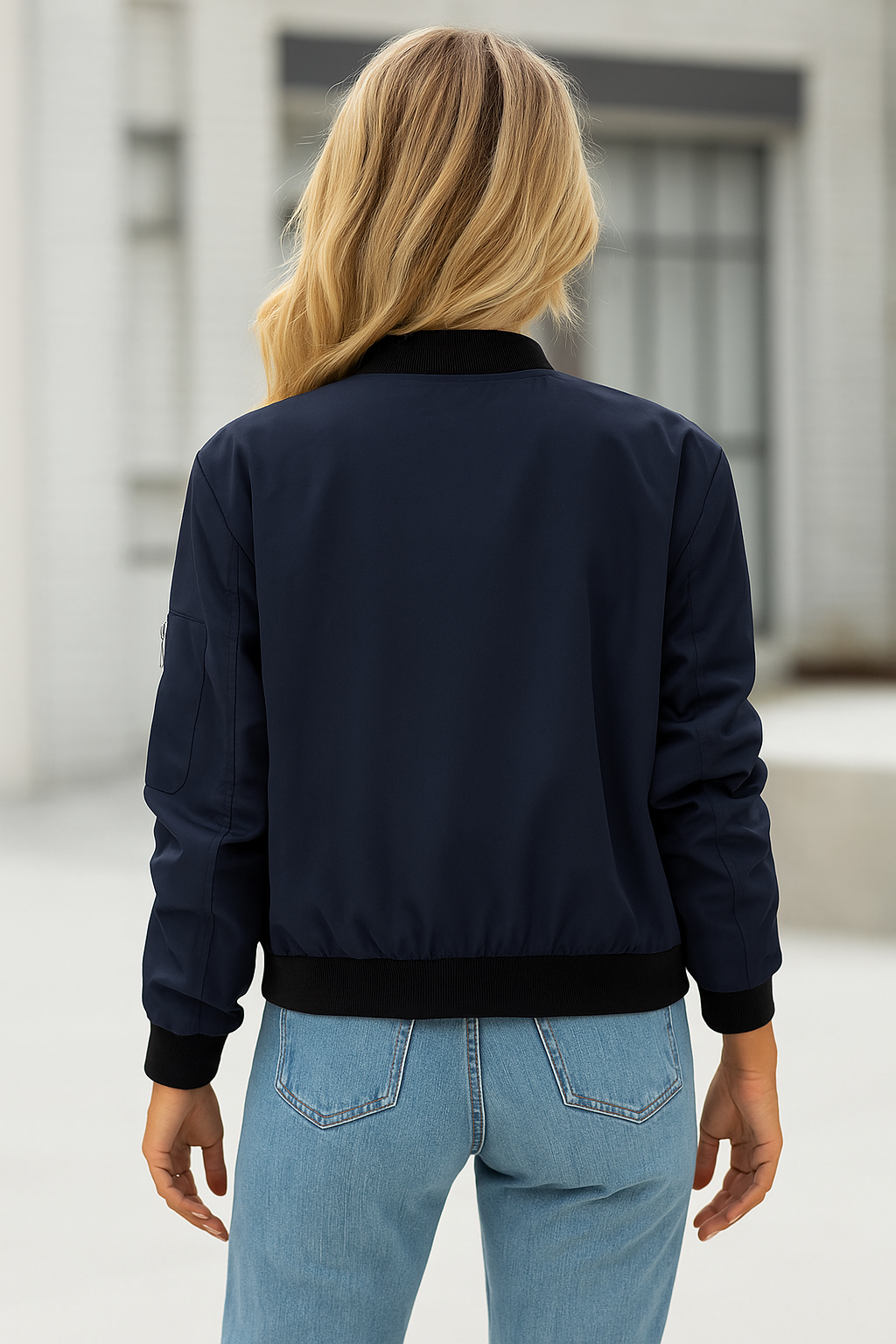 Juliette | Women's Casual Zip Bomber Jacket with Contrast Rib Trim
