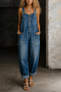 Marielle | Women's Baggy Button-Front Denim Overalls with Wide Leg